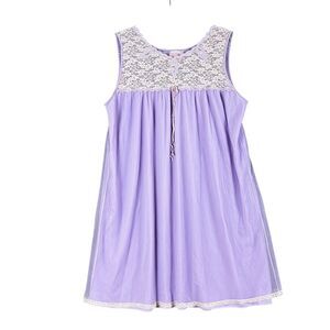 Vtg Lingerie Avian Sleeveless Chemise Lace & Mesh Overlay Lilac Velvet  45" Bust